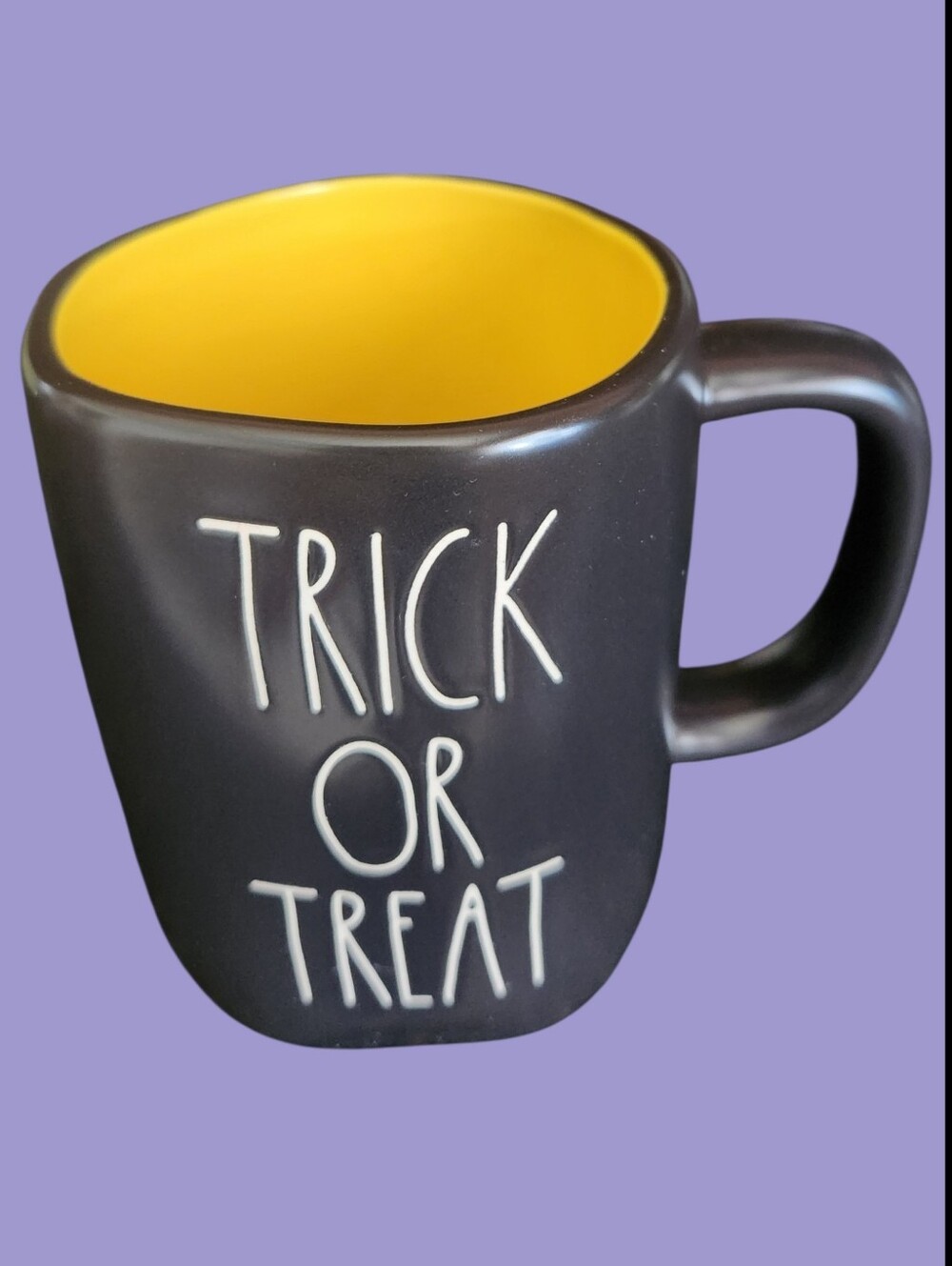 Rae Dunn Matte Black 'Trick or Treat' 20 Oz Mug with Yellow Interior